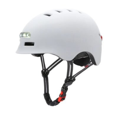 Casco Blanco con Luz trasera y delantera (Recargable USB) para Scooter, Bicicleta y E-Bike - Talla L
